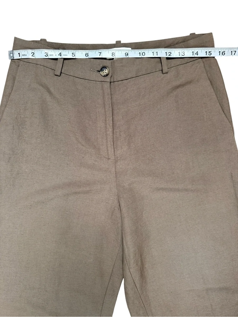 H&M Brown Linen Blend High Rise Wide Leg Trousers Pants Size 6